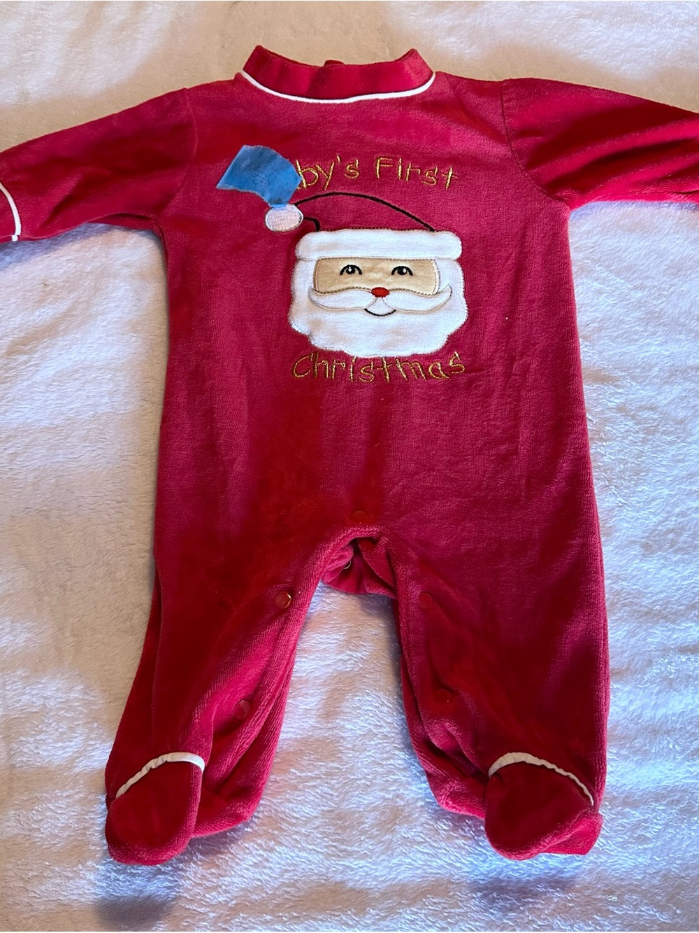 Red 'Baby's First Christmas' Santa Footed One-Piece